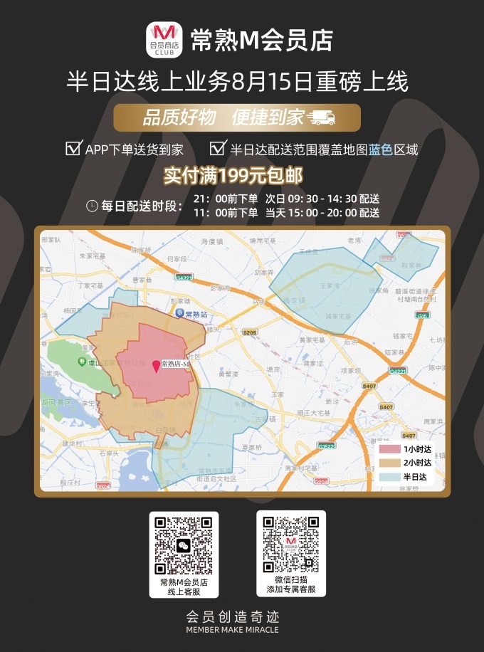 大潤發(fā)常熟M會員店開通半日達，服務(wù)覆蓋近1100個社區(qū)